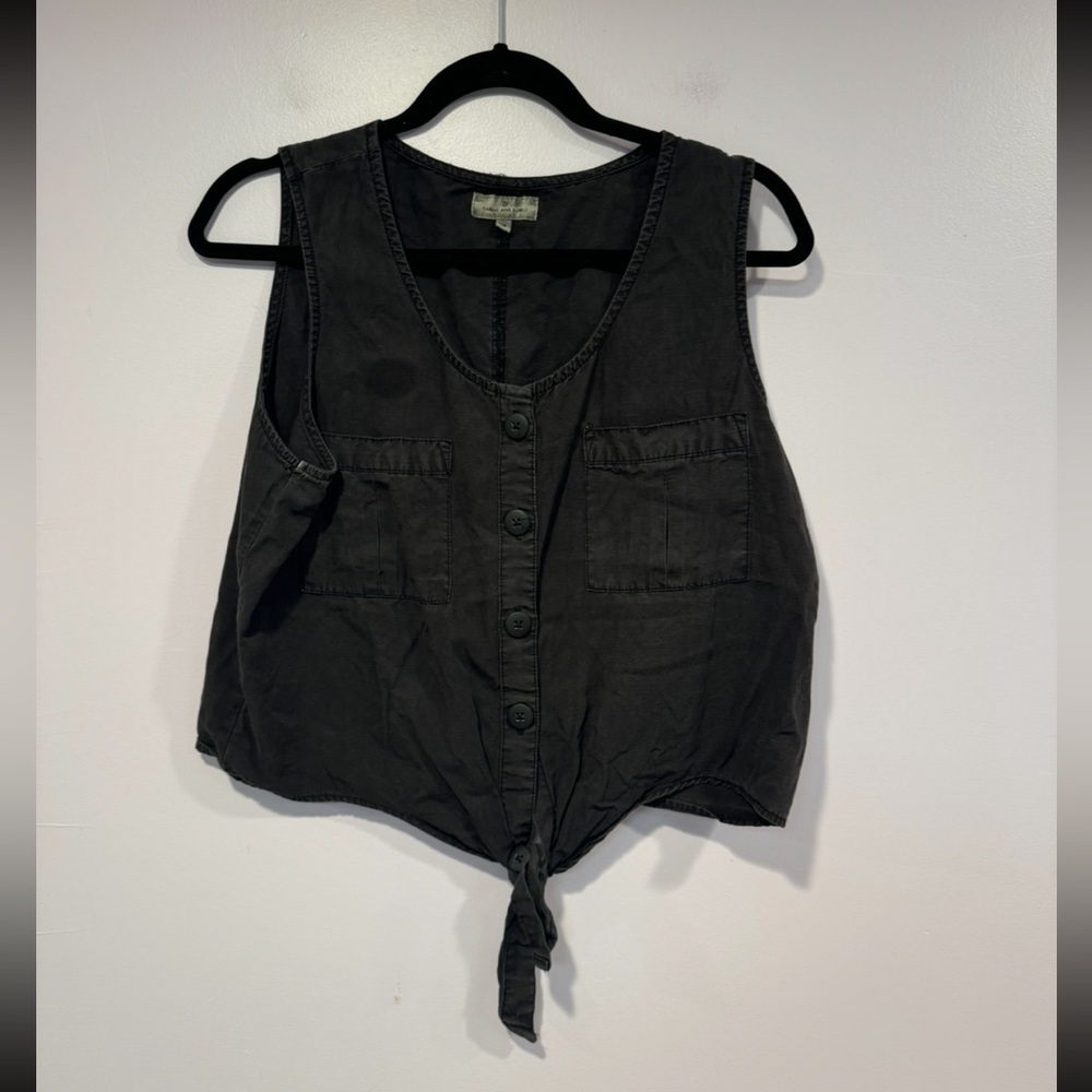 Thread and supply black denim button tank‎ top